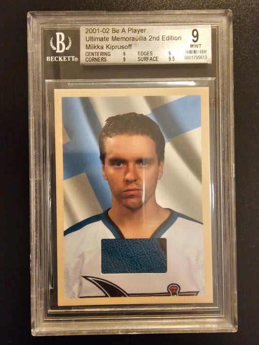 2001-02 In the Game Be A Player Ultimate Memorabilia 2nd Edition - Miikka Kiprusoff /30 BGS 9
