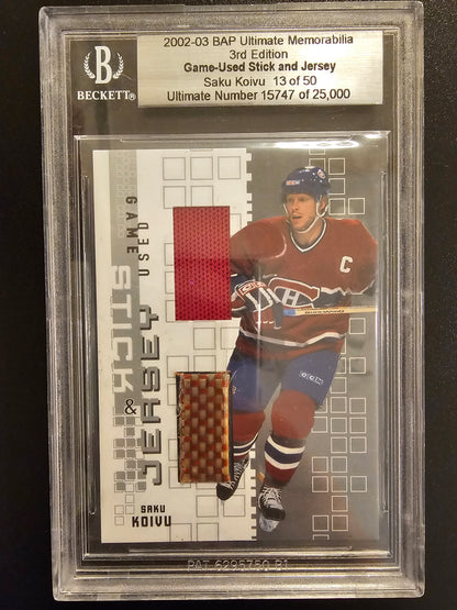 2002-03 In the Game Be A Player Ultimate Memorabilia 3rd Edition - Game-Used Stick and Jersey Saku Koivu /50