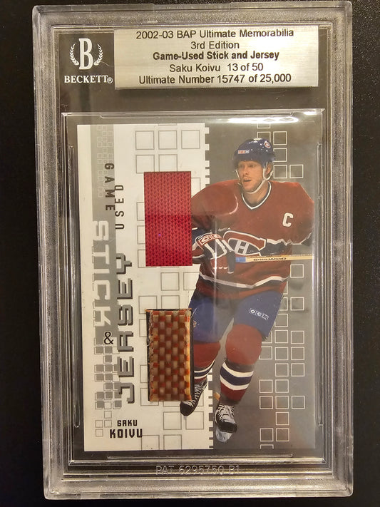 2002-03 In the Game Be A Player Ultimate Memorabilia 3rd Edition - Game-Used Stick and Jersey Saku Koivu /50