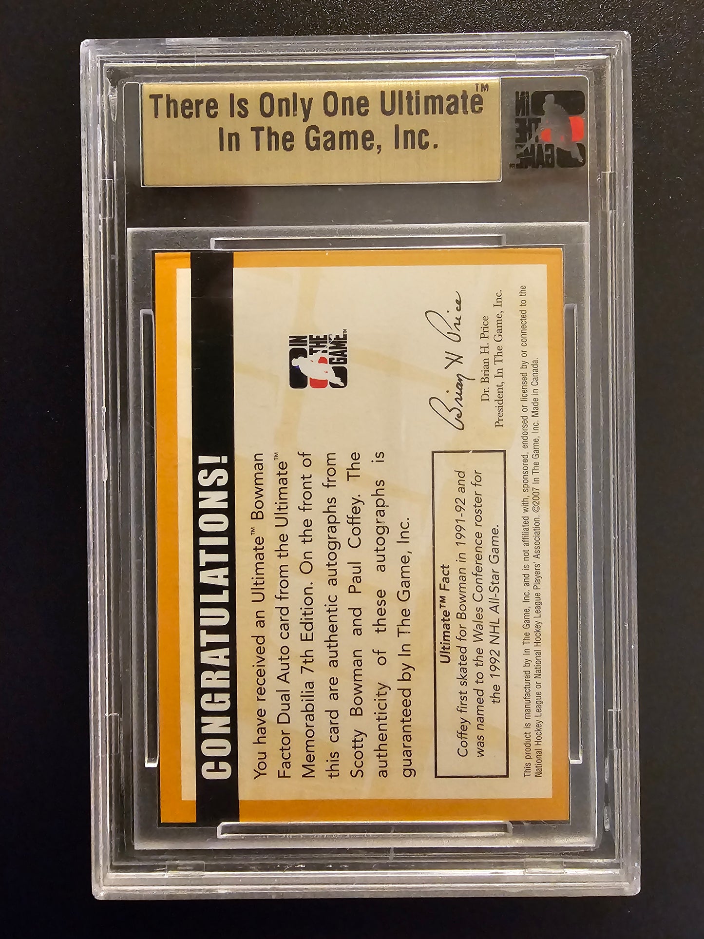 2006-07 In the Game Be A Player Ultimate Memorabilia 7th Edition - Bowman Factor Dual Auto Gold - Scotty Bowman / Paul Coffey 1of1