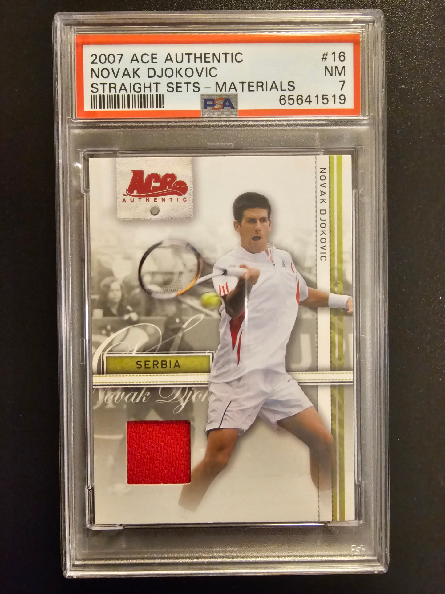2007 Ace Authentic - Straight Sets - Materials Novak Djokovic #16 PSA 7 RC