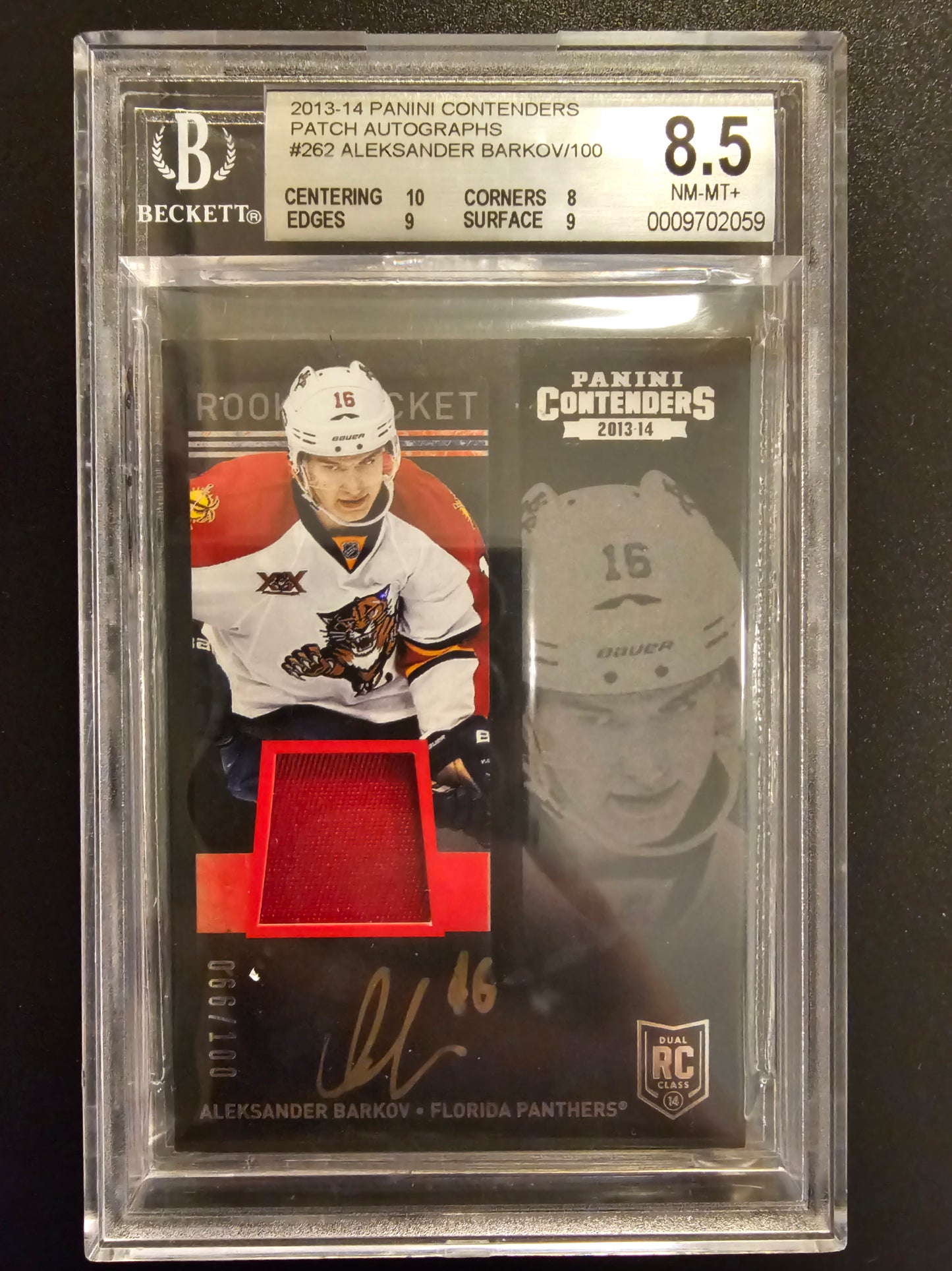 2013-14 Panini Contenders - Patch Autographs Aleksander Barkov #262 /100 BGS 8.5 RC