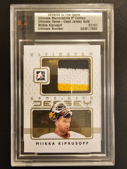 2008-09 In the Game Be A Player Ultimate Memorabilia 9th Edition - Ultimate Game-Used Jersey Gold Miikka Kiprusoff 1of1