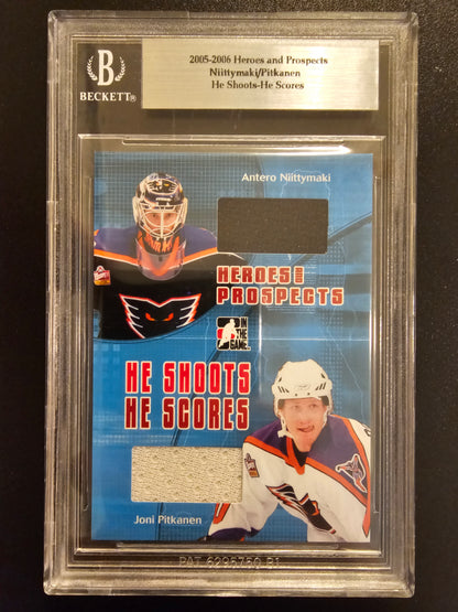 2005-06 In The Game Heroes and Prospects - He Shoots - He Scores Antero Niittymaki / Joni Pitkanen #HSHS-34 /20