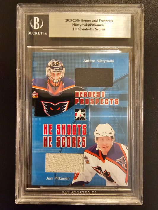2005-06 In The Game Heroes and Prospects - He Shoots - He Scores Antero Niittymaki / Joni Pitkanen #HSHS-34 /20