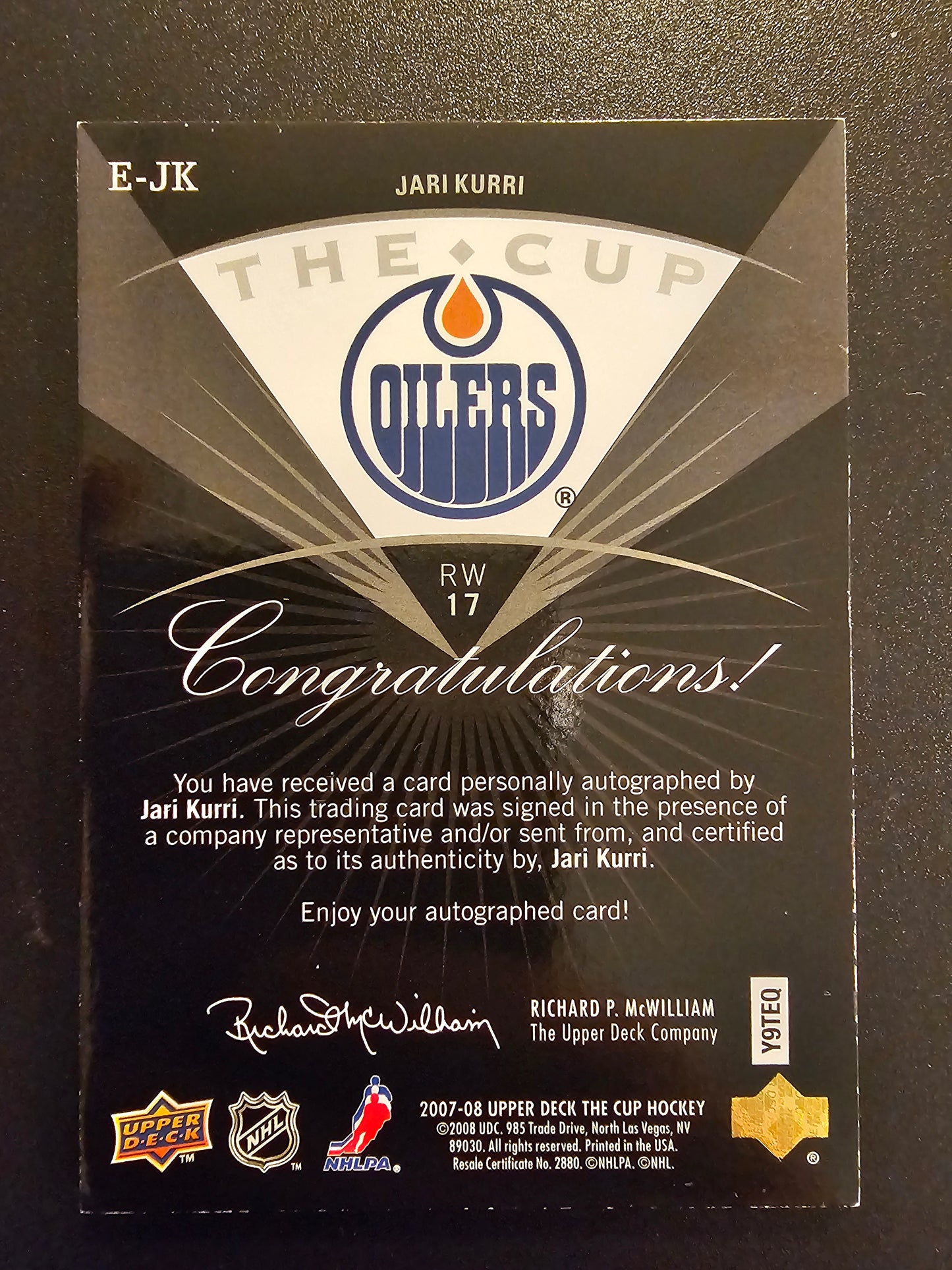 2007-08 Upper Deck The Cup - Cup Enshrinements - Jari Kurri #E-JK /50