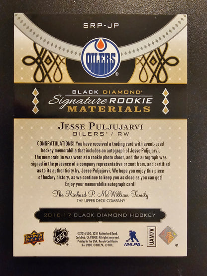 2016-17 Upper Deck Black Diamond - Signature Rookie Materials - Jesse Puljujarvi #SRP-JP /25 RY