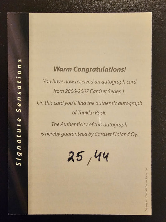 2006-07 Cardset Signature Sensations - Tuukka Rask /44