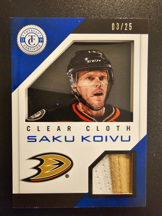 2013-14 Panini Totally Certified - Clear Cloth Jerseys - Blue Prime - Saku Koivu #CL-SK /25