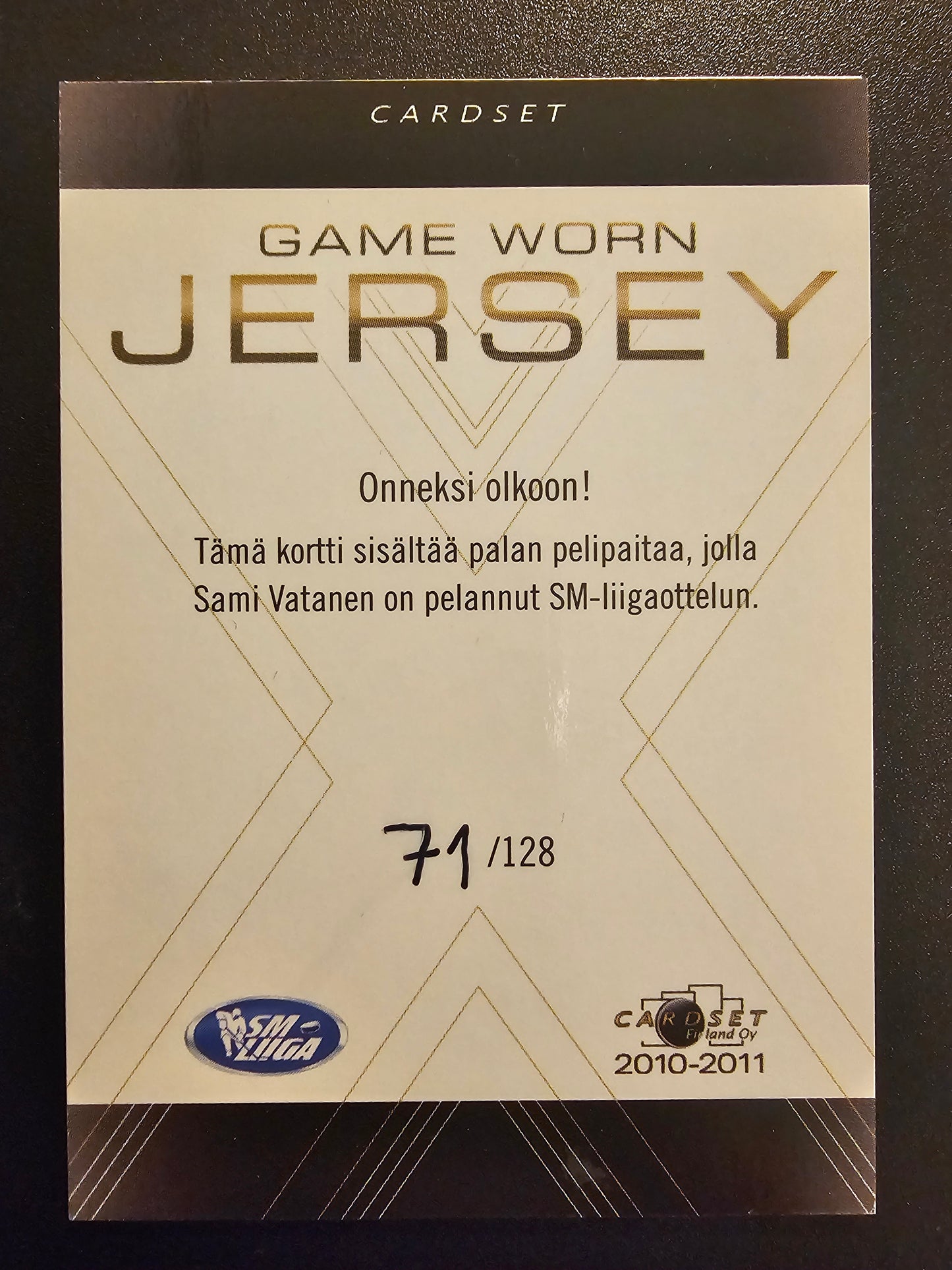 2010-11 Cardset Game Worn Jersey Sami Vatanen /128