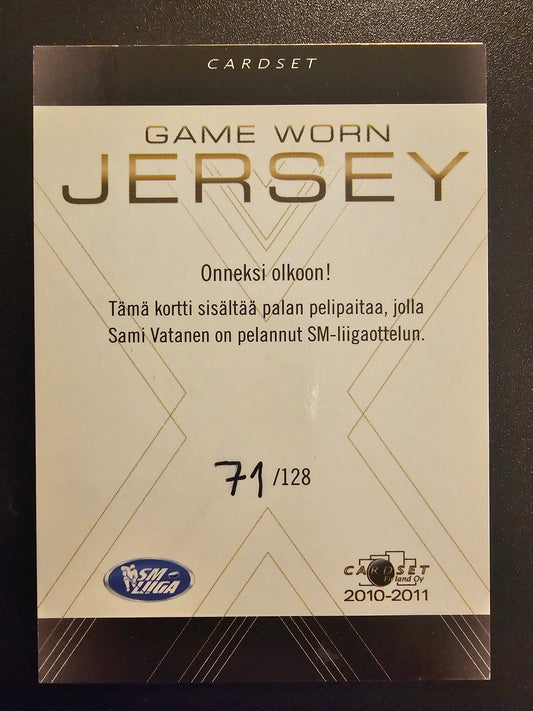 2010-11 Cardset Game Worn Jersey Sami Vatanen /128