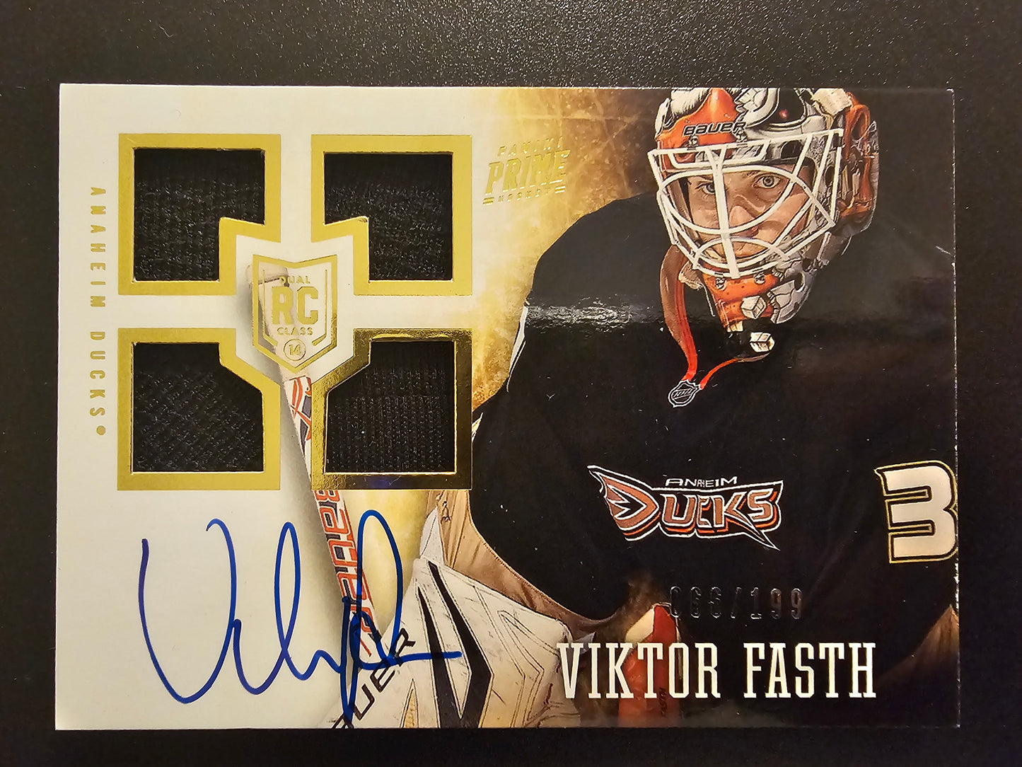 2013-14 Panini Prime - Rookie Patch Autograph - Viktor Fasth #101 /199 RC