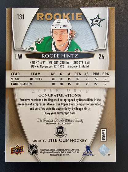 2018-19 Upper Deck The Cup - Gold Spectrum Foil Rookie Autographs Roope Hintz #131 /36 RC