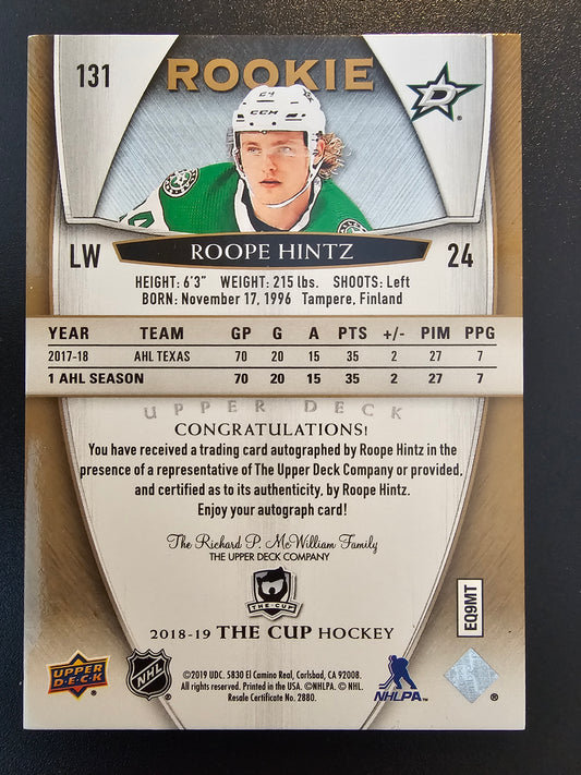2018-19 Upper Deck The Cup - Gold Spectrum Foil Rookie Autographs Roope Hintz #131 /36 RC