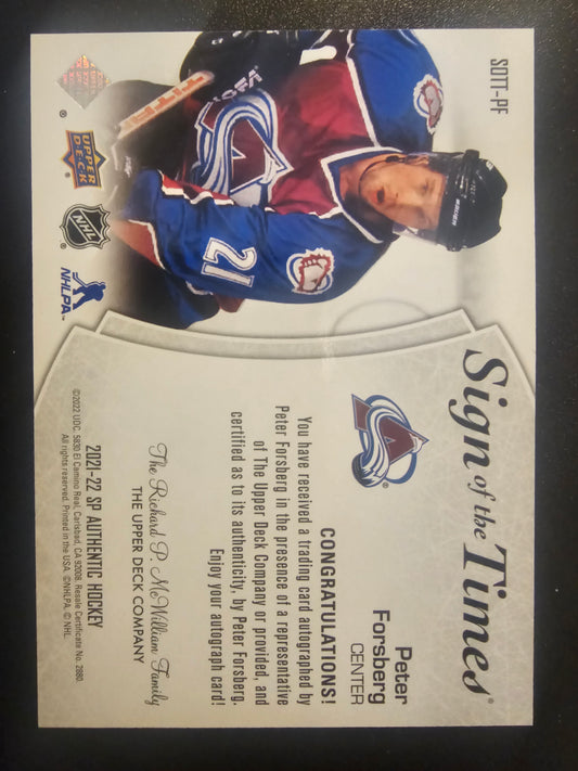 2021-22 Upper Deck SP Authentic Sign of The Times Peter Forsberg #SOTT-PF