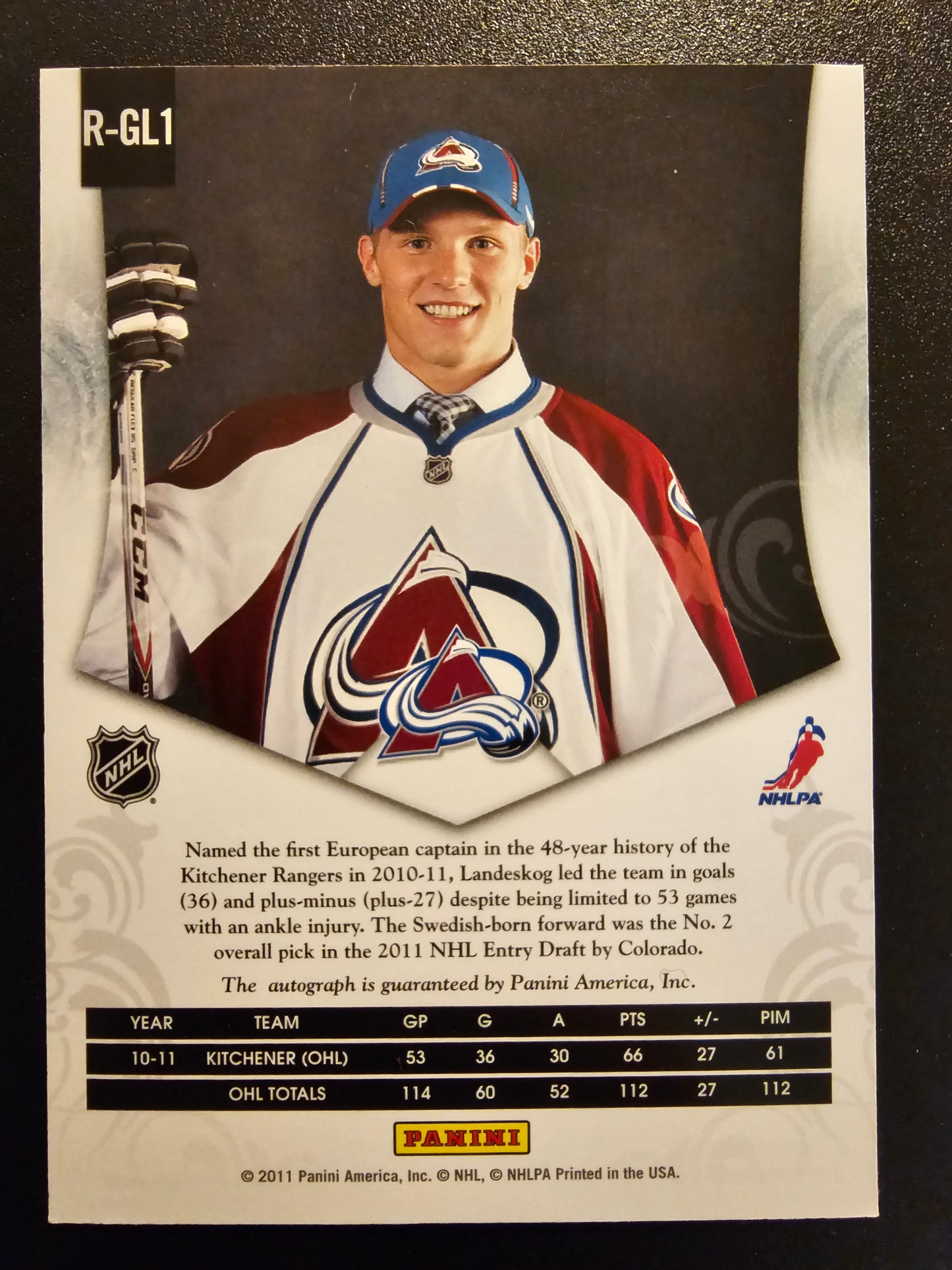 2011-12 Pinnacle - Private Signings Gabriel Landeskog #R-GL1 RY