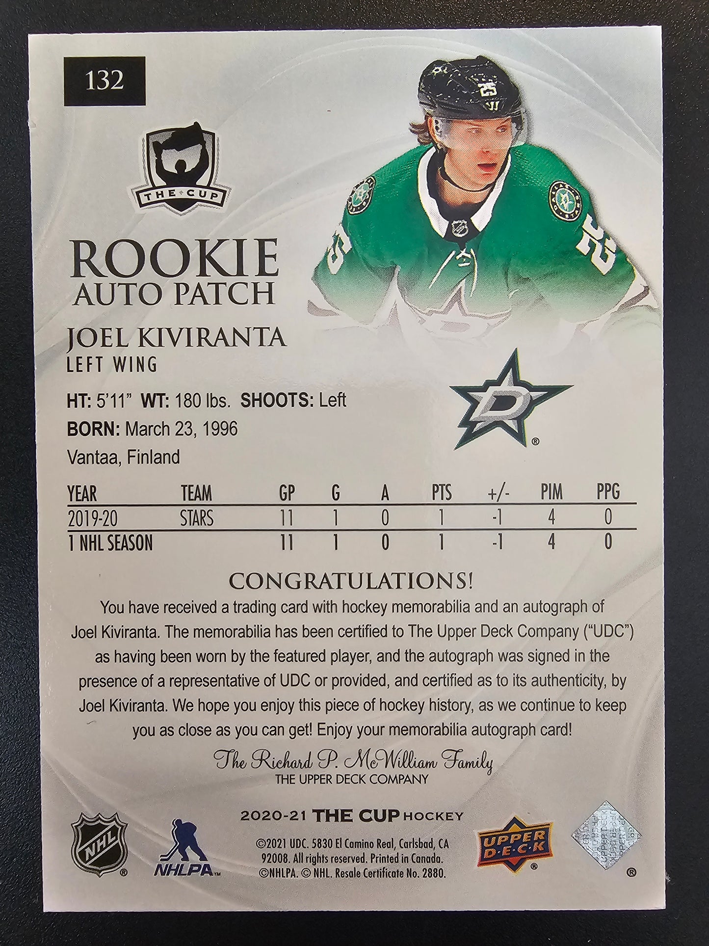 2016-17 Upper Deck The Cup RPA Esa Lindell #152 /249 RC
