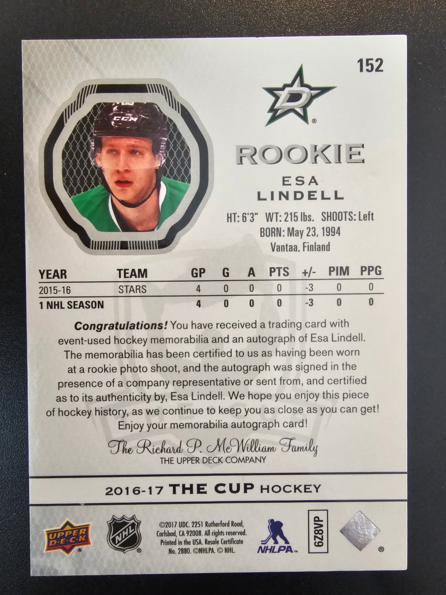 2009-10 Upper Deck The Cup RPA Perttu Lindgren #117 /249 RC