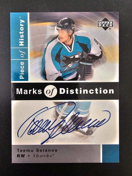 2002-03 UD Piece of History Marks of Distinction - Teemu Selanne #TS