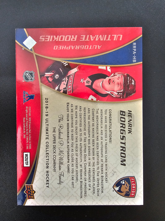 2018-19 Upper Deck Ultimate Collection - 2008-09 Retro Rookies Auto Patch - Henrik Borgstrom #RRPA-HB  /49 RY