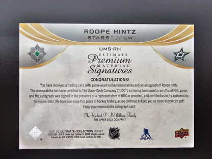 2021-22 Upper Deck Ultimate Collection - Ultimate Material Signatures - Premium - Roope Hintz #UMS-RH /35