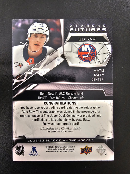 2022-23 Upper Deck Black Diamond  Futures Autograph - Aatu Raty #BDF-AR /65 RY
