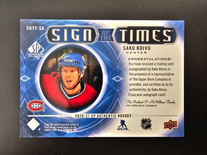 2020-21 Upper Deck SP Authentic - Sign of the Times - Saku Koivu #SOTT-SK