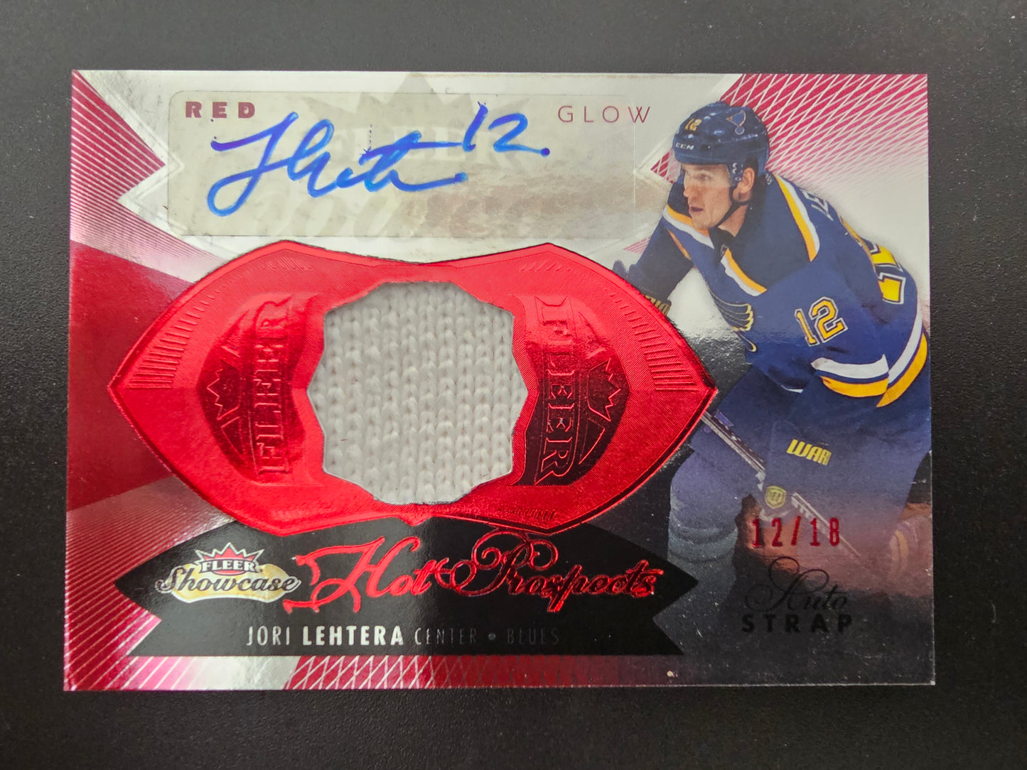 2014-15 Fleer Showcase - Red Glow Hot Prospects Auto Patch - Jori Lehtera #205 /18 RC