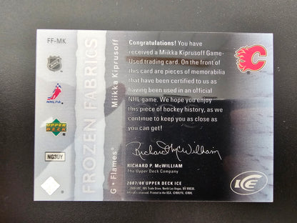 2007-08 Upper Deck Ice - Frozen Fabrics Jersey/Patch - Miikka Kiprusoff #FF-MK /10