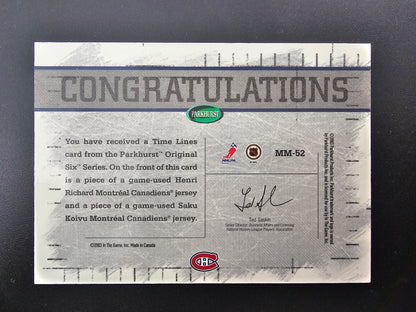 2003-04 Parkhurst Original Six Montreal Canadiens - Memorabilia Time Lines - Henri Richard - Saku Koivu #MM-52