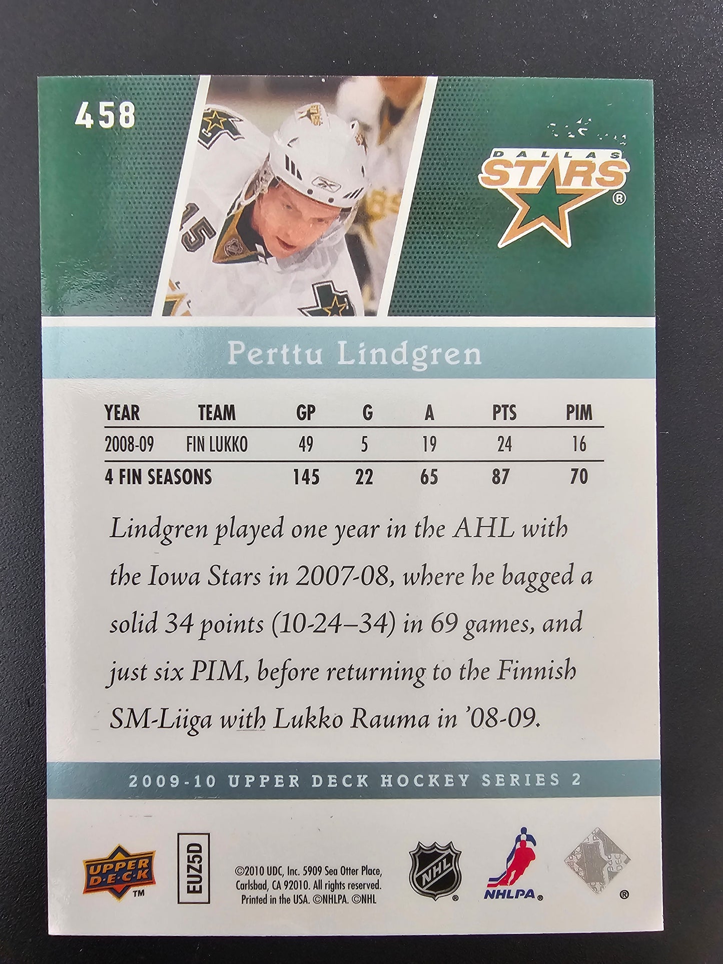 2009-10 Upper Deck - Young Guns High Gloss - Perttu Lindgren #458 /10 RC