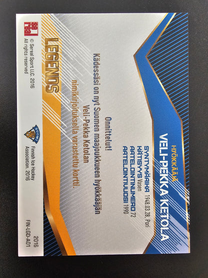 2016 Sereal Team Finland Legends Autograph Veli-Pekka Ketola #FIN-LGD-A02 /50