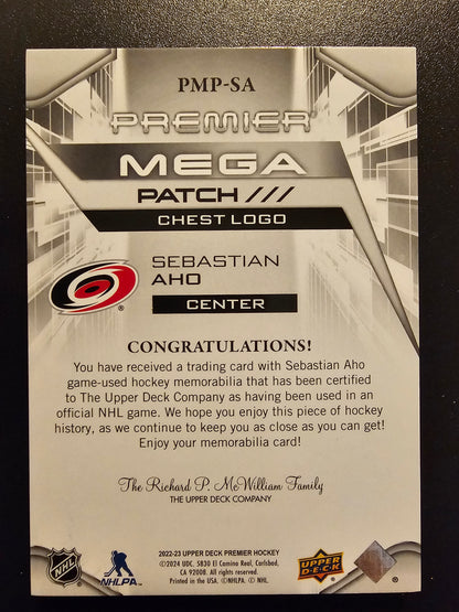 2022-23 Upper Deck Premier - Premier Mega Patch - Chest Logos - Sebastian Aho #PMP-SA /23