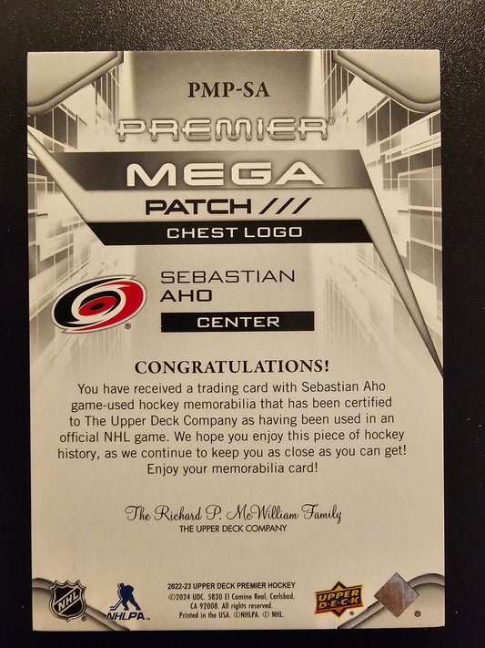 2022-23 Upper Deck Premier - Premier Mega Patch - Chest Logos - Sebastian Aho #PMP-SA /23