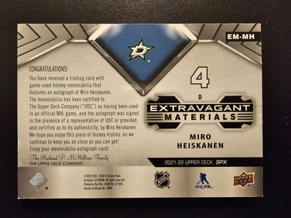 2021-22 Upper Deck SPx - Extravagant Materials Autograph - Miro Heiskanen #EM-MH /25