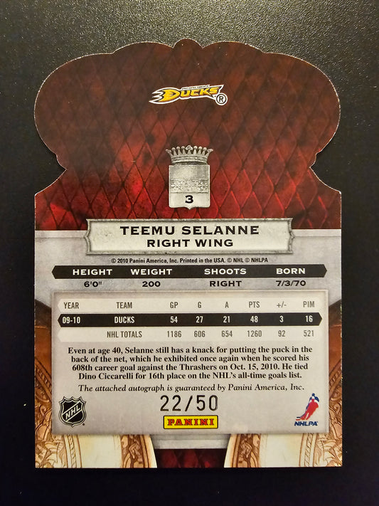 2010-11 Panini Crown Royale - Premiere Date Signatures - Teemu Selanne #3 /50