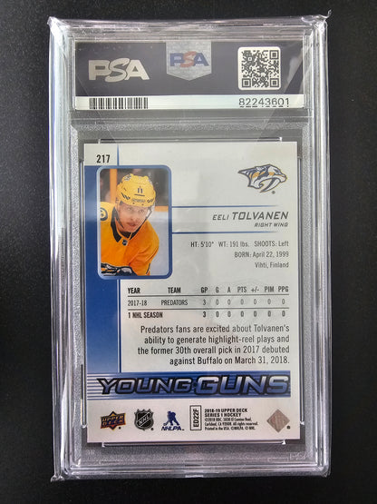 2018-19 Upper Deck - Speckled Rainbow Foil Young Guns - Eeli Tolvanen #217 PSA10 RC