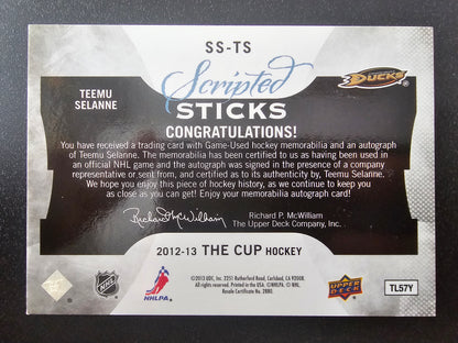 2012-13 Upper Deck The Cup - Scripted Sticks - Teemu Selanne #SS-TS /35