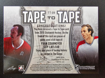 2015 Leaf In the Game Stickwork - Tape To Tape Silver - Yvan Cournoyer / Guy Lafleur #TT-06 /18