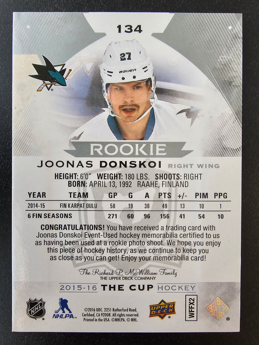 2015-16 Upper Deck The Cup - Black Foil Shield - Rookie Patch - Joonas Donskoi #134 1of1 RC