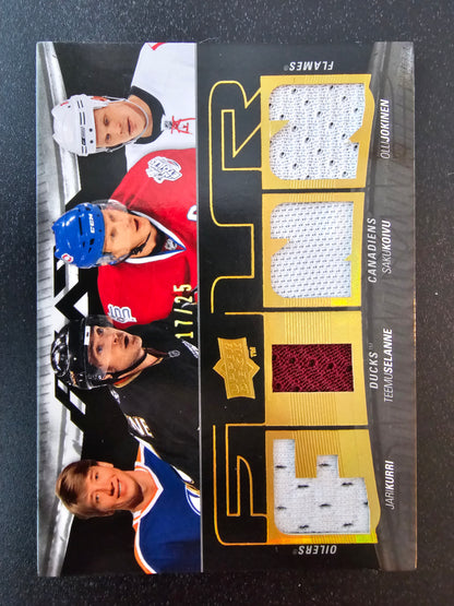 2009-10 Upper Deck UD Black - Foursomes Jari Kurri / Teemu Selanne / Saku Koivu / Olli Jokinen #T4J-SKJK /25