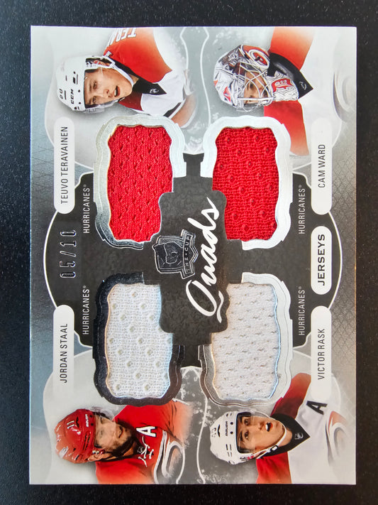 2016-17 Upper Deck The Cup - Cup Quads Jerseys - Jordan Staal / Teuvo Teravainen / Victor Rask / Cam Ward #C4-CAR /10