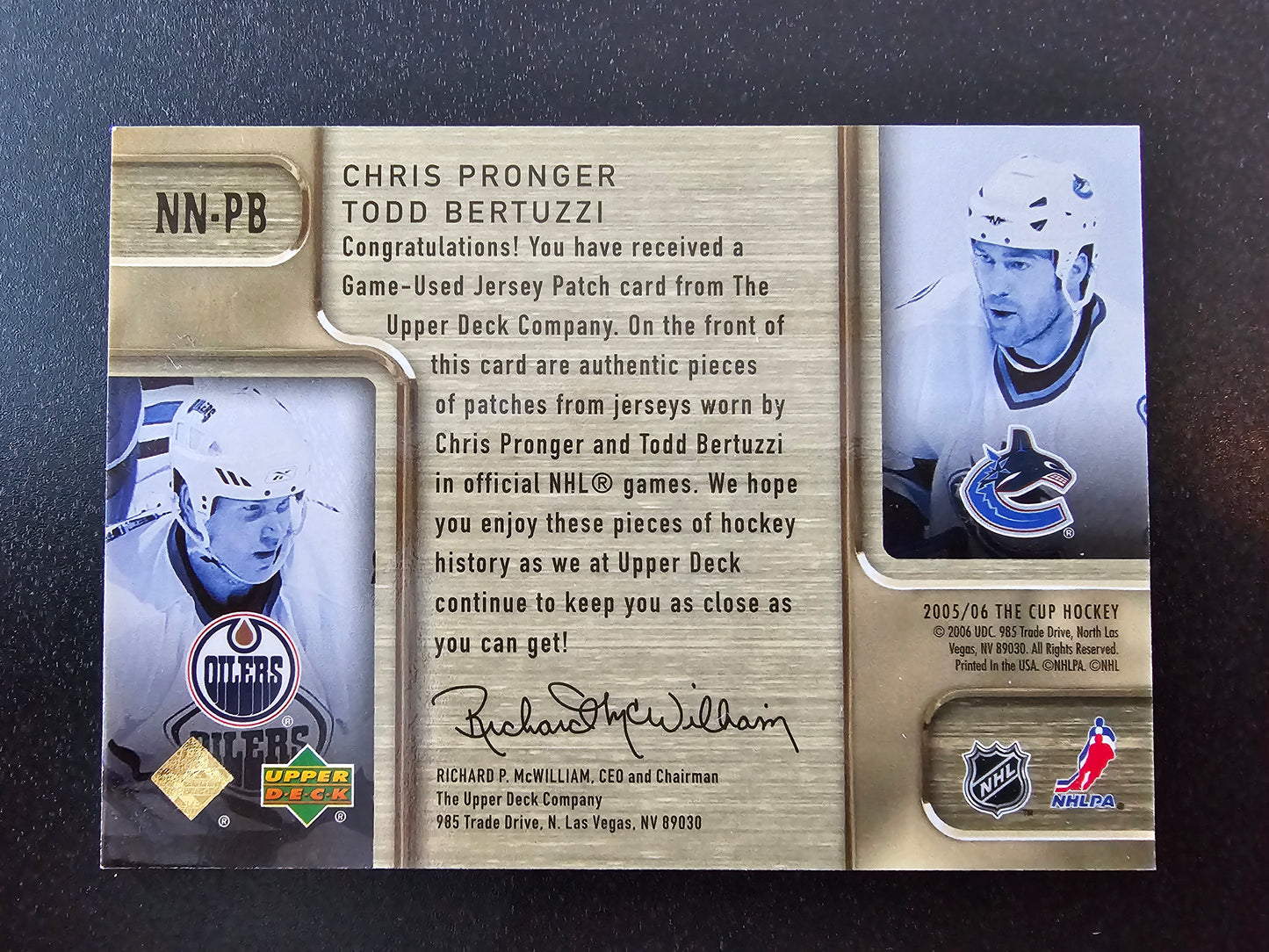 2005-06 Upper Deck The Cup - Noble Numbers - Chris Pronger / Todd Bertuzzi #NN-PB /44