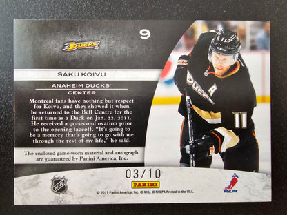 2011-12 Panini Limited - Jumbo Materials - Patch Signatures - Saku Koivu #9 /10