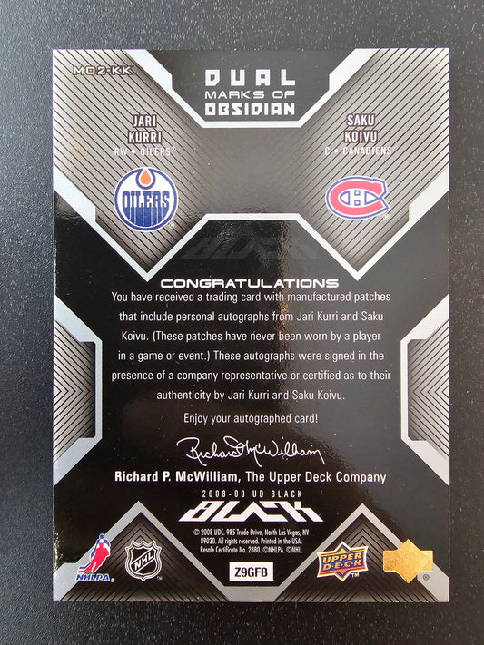 2008-09 Upper Deck UD Black - Dual Marks of Obsidian Jari Kurri / Saku Koivu #MO2-KK /25