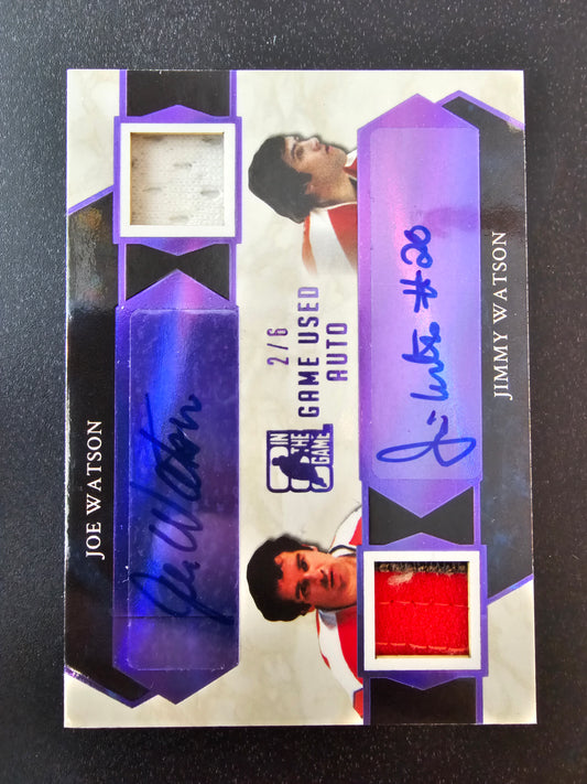 2017 Leaf In the Game Used - Game Used Auto Dual - Purple - Joe Watson / Jimmy Watson # GUA2-01 /6
