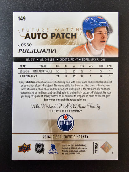 2016-17 Upper Deck SP Authentic - Future Watch Autographs - Jesse Puljujarvi #149 /100 RC