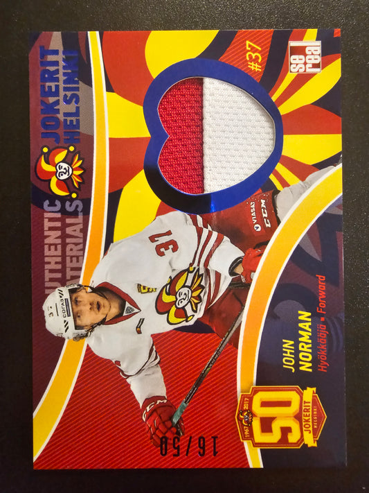 2017-18 Cereal Jokerit Authentic Materials - John Norman #JOK-JER-023 /50