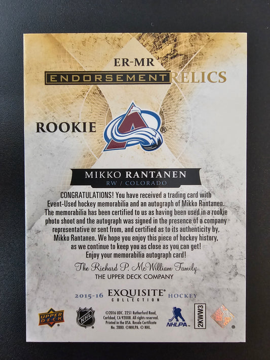 2015-16 Upper Deck The Cup - Exquisite Collection Endorsements Relics -  Mikko Rantanen #ER-MR /50 RY