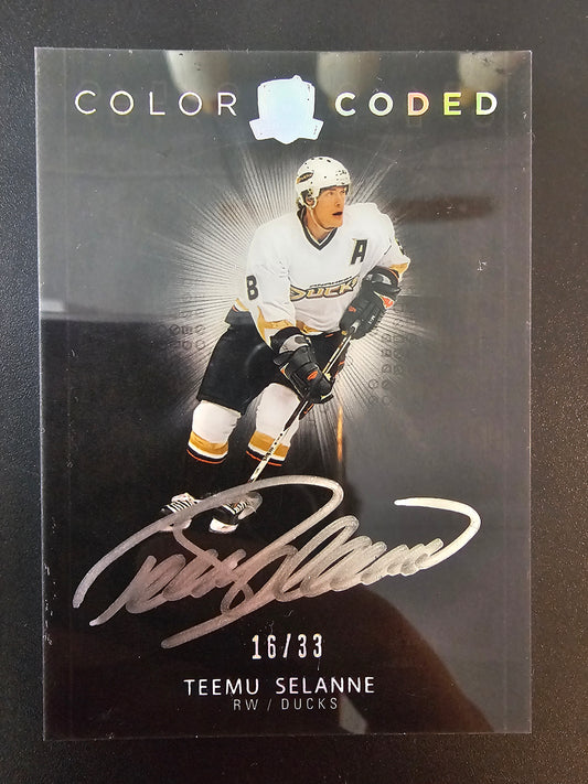 2017-18 Upper Deck The Cup - Color Coded Autographs - 2018-19 The Cup Update - Teemu Selanne #CC-TS /33